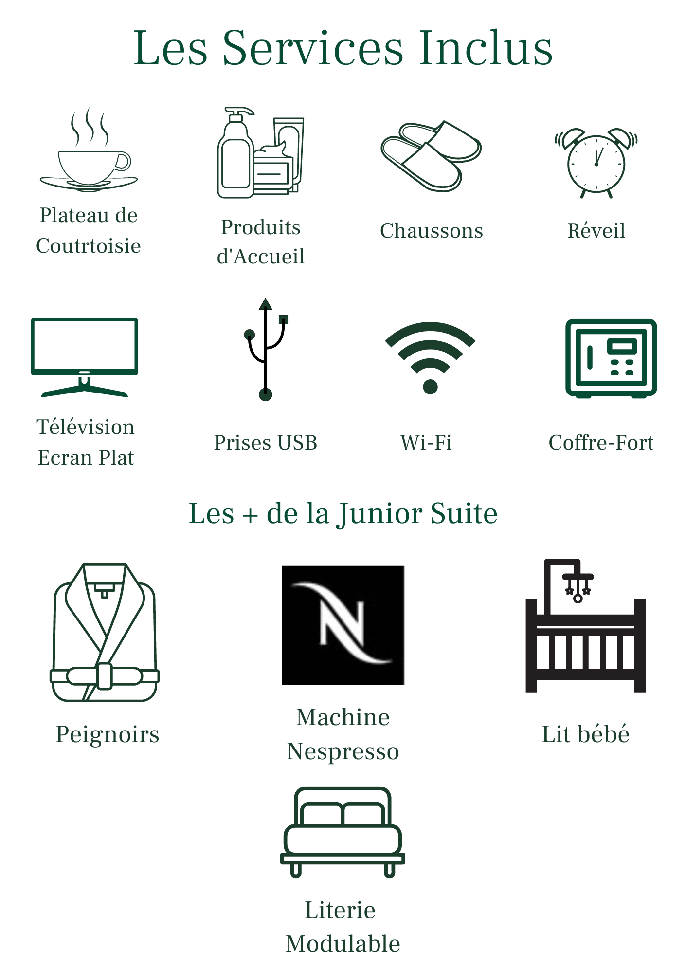 services inclus - junior suite - hôtel star champs-elysees