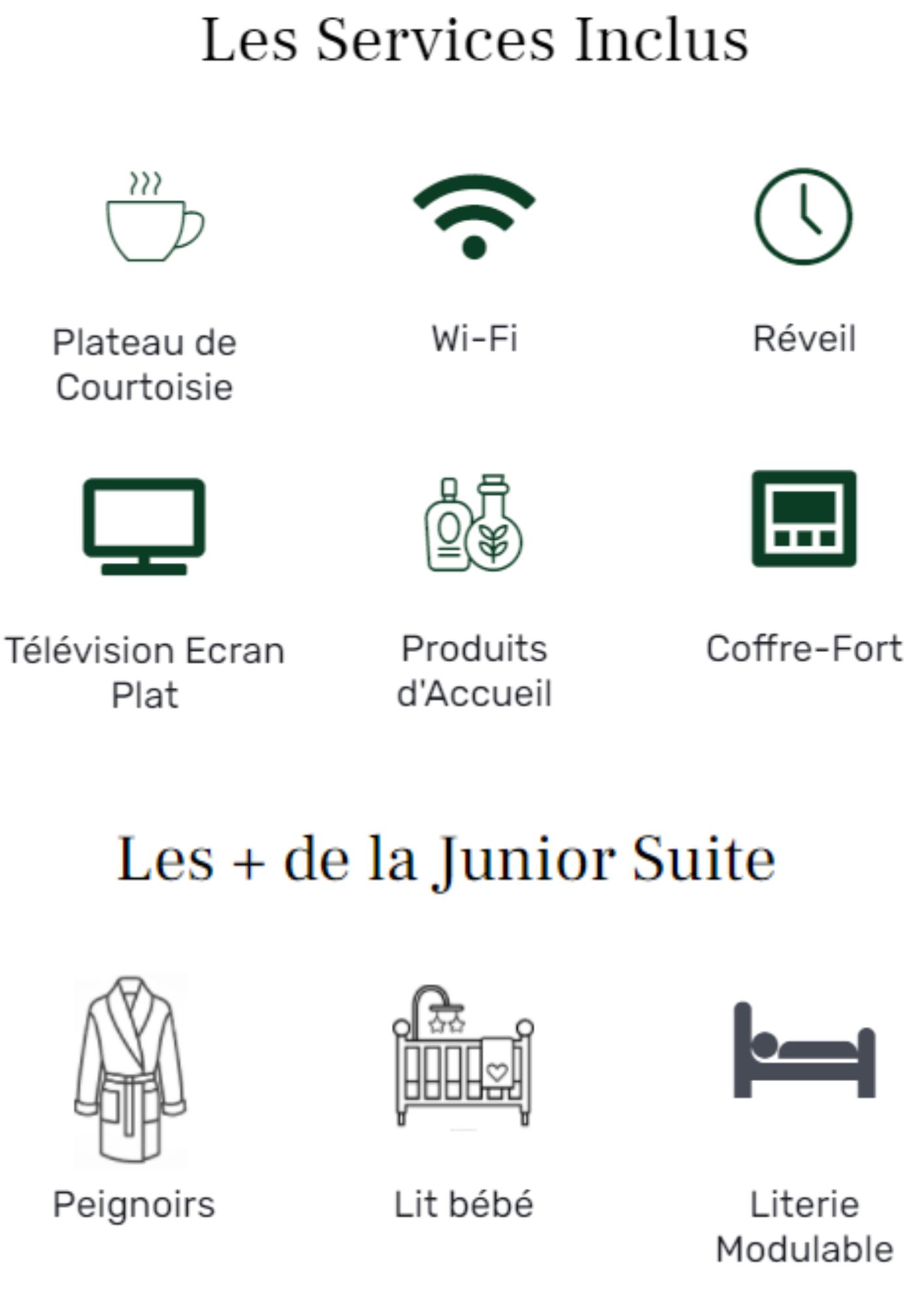 service inclus junior suite - hôtel star champs-elysées